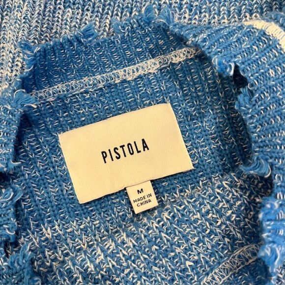Pistola Distressed Gradient Blue Ombre Surge Stitched Sweater Cotton Size Medium - Picture 5 of 11